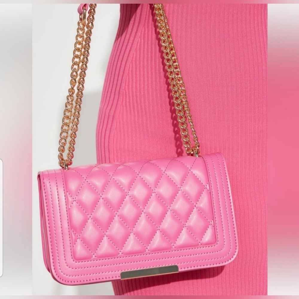 Pink Quilted Leave it to me Pink Gold Chain Bag New